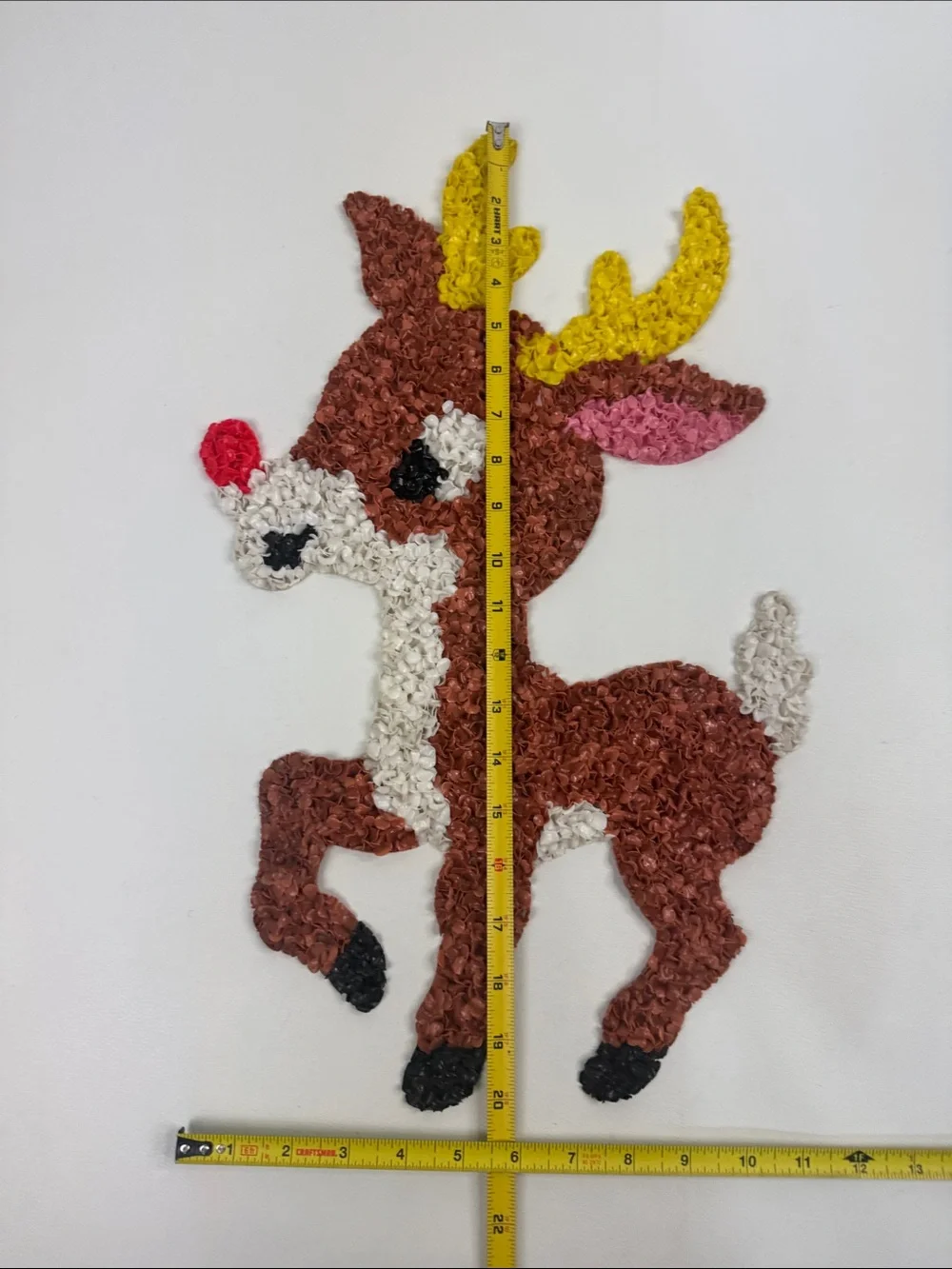 Vintage melted popcorn decor hanging Rudolph red nosed reindeer Christmas